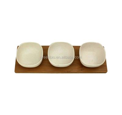 China Sustainable Bamboo Fiber Food Container with Bamboo Base, 3PCS for sale