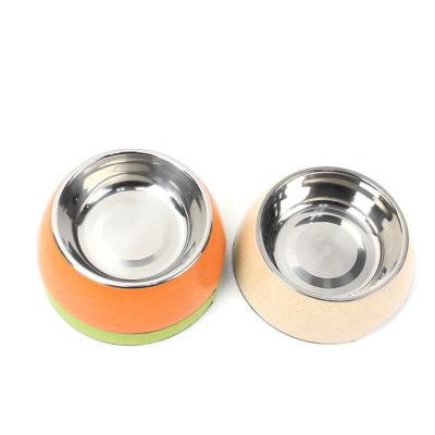 China Wholesale Eco-friendly bamboo fiber +stainless fiber steel pet feeder dog bamboo bowl for food and water for sale