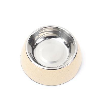 China Bamboo fiber +stainless steel bamboo fiber large pet bowl for feeding dog for sale