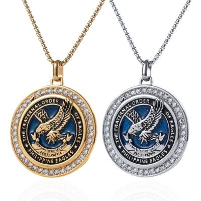 China Trendy Fashion Stainess Necklace Jewelry Eagles Fratneral Steel Pendant Pendant With Crystal for sale