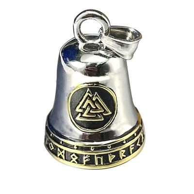 China Viking Triangle Totem Retro Pendant Stainless Steel Vintage Personalized Bell Necklace Steel Color Gold With Pop for sale