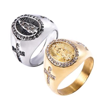 China Factory Wholesale Vintage Stainless Steel Rhinestones Crossed Men's Rings CLASSIC for sale