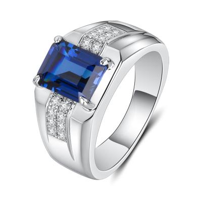 China Other Men's 18K White Gold Plated Sapphire Emerald CZ Wedding Ring Size 8-15 for sale