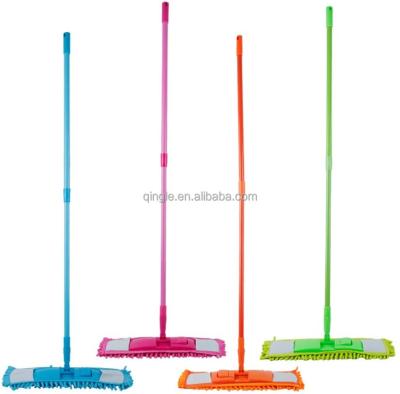 China Cheap Durable Microfiber Chenille Broom Flat Broom Mop With 2 Metal Telescopic Pole For Floor Cleaning for sale