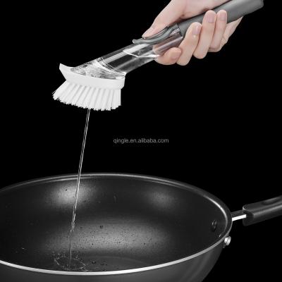 China Sustainable Hot Sale Kitchen Pan Brush With Long Handle Dish Soap Wash Scrubbing Cleaning Brush for sale