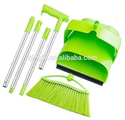 China Home design long handle broom and dustpan wholesale windproof set, folding broom and dustpan set, plastic dustpan for sale