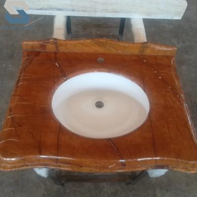 China Traditional Natural Prefab Vanity Top Countertops Red Marble Table Top Bench Tops For Kitchen for sale