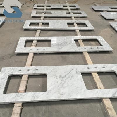 China Traditional Prefab Hotel White Marble Carrara Bathroom Vanity Top Countertops for sale