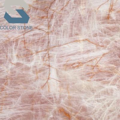 China Modern Backlit Pink Stone Bookmatched Pink Wall Panels Cristallo Rosa Pink Quartzite Slabs for sale