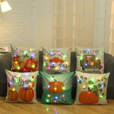 China Hotel 45x45cm LED Lights Halloween Canvas Pillow Cover Cases Cushion Covers Pillow Case Pumpkin Pattern for sale