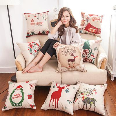 China Christamas Home Decor Christmas Decorations 45x45cm Pillow Case Santa Clause Christmas Deer Cotton Canvas Blanket Home Decor for sale