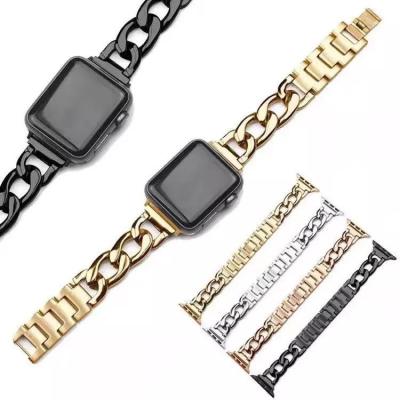 China Hot Selling Stainless Steel Luxury Single Row Denim Chain Strap Stainless Steel Metal Watch Band For Apple Watch for sale