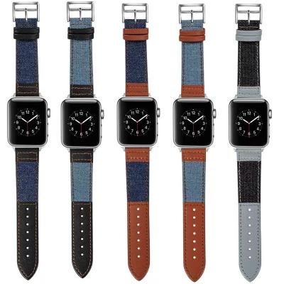 China Fashion Leather Casual Strap Factory Direct Supply Denim Leather Watch Band For Apple Watch All Series for sale