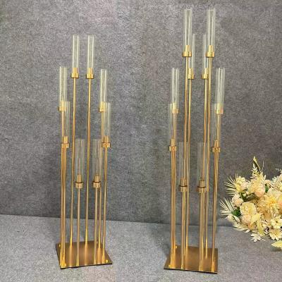 China Wholesale 8 Arms Gold Metal Candlestick Centerpiece Wedding Candlestick Wedding Runner High Guide Wedding Party for sale