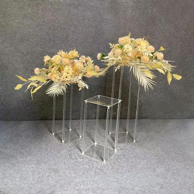 China Moden Acrylic Wedding Square Flower Stand Wedding Centerpiece Decoration Candlestick Reception Area Wedding Advance for sale