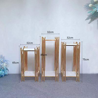 China Wholesale Table Stand Dessert Cylinder Moden Factory Display Shiny Gold Wedding Pedestal For Event Party Background for sale