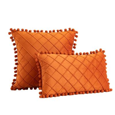 China Hot Sale Anti-static Diamond Pattern Ball Fringe Velvet Throw Cushion Case For Home Decoration Christmas Bedding Room Living Room Sofa for sale