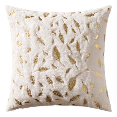 China High Quality Anti-static Feather Pattern Gold Stamping Velvet Cushion Cover For Home Living Room Sofe Decoration Christmas Bedding Room for sale