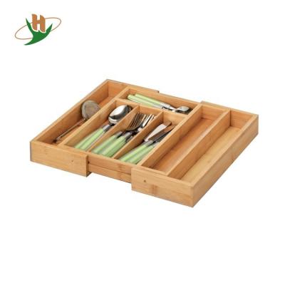 China 100% Durable Eco Friendly Drawer Organizer Kitchen Utensils And Bamboo Wood Extending Cutlery Tray for sale