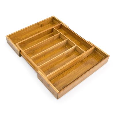 China Kitchen Drawer Organizer Utensil Holder Bamboo Sustainable Expandable Bamboo Cutlery Tray for sale