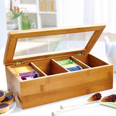 China Sustainable natural bamboo tea box, custom wooden tea box, bamboo tea bag storage box with acrylic lid for sale