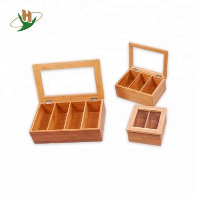 China Sustainable Bamboo Tea Box Organizer With Clear Lid Good For Tea Bag Holder for sale