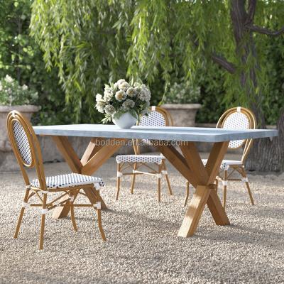 China Modern Garden Furniture Solid Teak Wood On Leg Concrete On Top Wooden Dining Table for sale