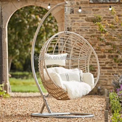 China Contemporary Larger Size Durable Rattan Woven Round Swing Strong Chair Garden Metal Frame Outdoor Furniture for sale