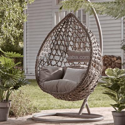 China Modern high quality PE powder-coated wicker frame iron furniture outdoor patio swing chair for sale