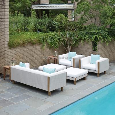 China Modern Design Garden Furniture PE Rattan Wooden Frame Outdoor Sectional Sofa Set for sale