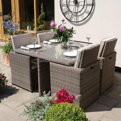 China Contemporary hot sale natural waterproof cube rattan chair and table garden sets outdoor furniture for sale