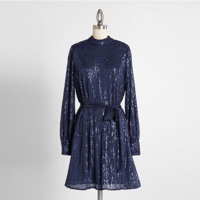 China Anti-Static Customized Midnight Sky Mini Dress Plus Size Solid Color Women Spring Sequined Mini Dress for sale