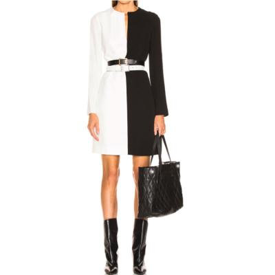 China Latest Custom Womens Long Sleeves Anti-Static Belt Formal Slit Office Shift Dress for sale