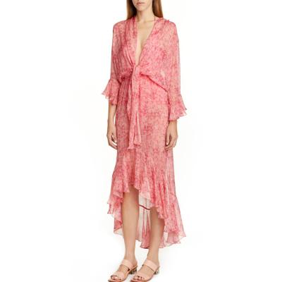 China Custom Made Breathable Perspective Beach Dress Vintage Ruffles Chiffon Chiffon Cover Up Print See Through All Over Dress for sale