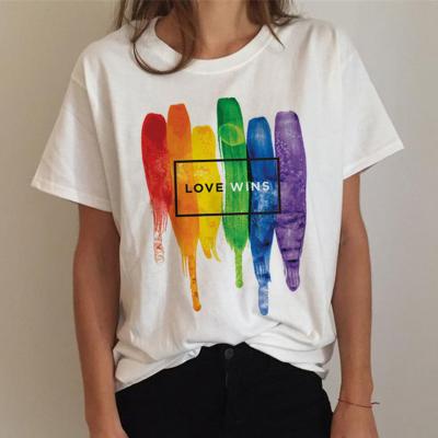 China Gay and Lesbian Pride Shirt Rainbow Graphic Anti-Wrinkle LGBT Women's Cotton Love Are Love Summer T-shirt for sale