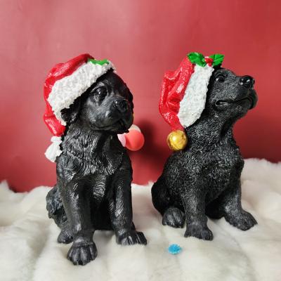 China Creative Home Decoration Hat Dog Ornaments Kids Christmas Gifts Resin Craft Cute Puppy Animal Christmas Home Decoration for sale