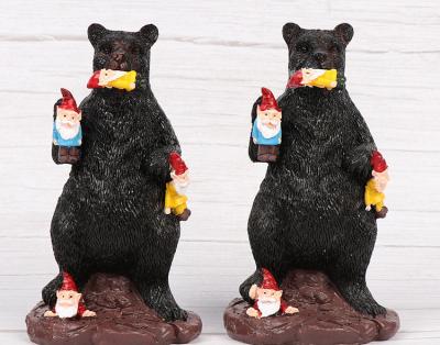 China Europe New Arrival Creative Black Bear Eating Elf Dwarf Statue Animal Sculpture Resin Craft for sale