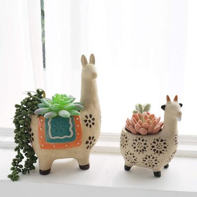 China Cartoon Amazon Customized Factory Rough Unglazed Cute Ceramic Llama Goat Alpaca Flower Pot Flower Pot Molds for sale