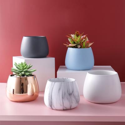 China Cheap Flower Pots Nordic Succulents Ceramic Electroplating Minimalist Ceramic Pattern Marble Creative Vase for sale