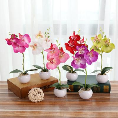 China Wholesales Simulation Butterfly Orchids Flower Silk Orchids Artificial Bonsai Flowers With Pot for sale