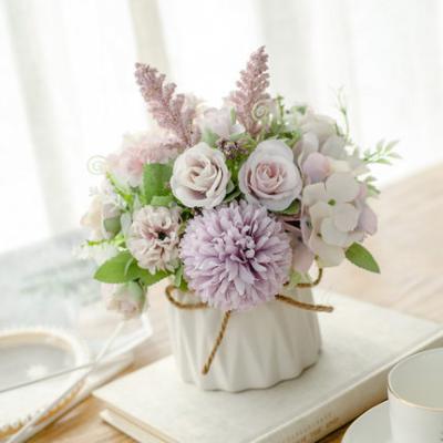 China INS style home table decorative artificial flowers with pot flower wedding silk artificial flowers for sale