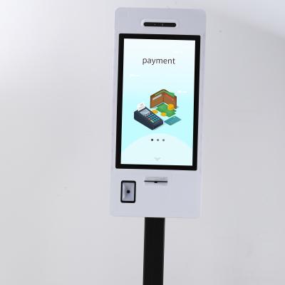 China Indoor 21inch Self Serving Touch Screen Order Fast Food Payment Kiosk with Thermal Printer and QR Code Scanner for sale