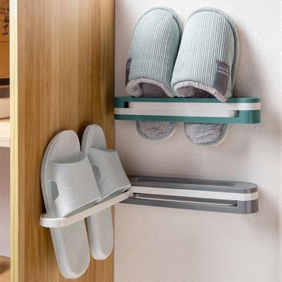 China Change Three Three-in-One Folding Slippers Stretch Rack Wall Mounted Shoe Storage Rack With Stickers for sale