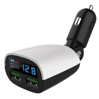 China Mobile Phone QC3.0 Car Charger , Dual USB Port 12V/24V DC Car Charger With Digital Voltmeter for sale