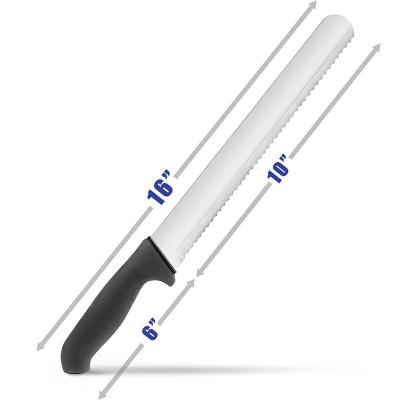 China Disposable Cake Slicer Serrated Edge Ultra Sharp Stainless Steel Cutlery Professional 14 Inch Bread Knife for sale