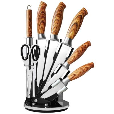 China Disposable Sharp Kitchen Knife Set Turning 7 Pcs Stainless Steel Knife Block 360 Degree Rotating Acrylic Holder for sale