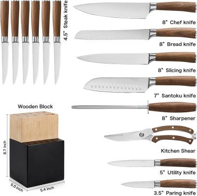 China 15 PCS Disposable Knife Block Set Ultra Sharp High Carbon Stainless Steel With Wooden Handle for sale