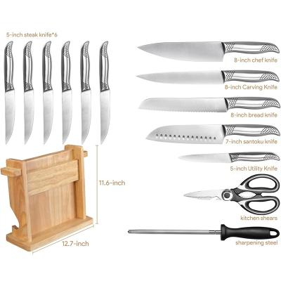 China Disposable 14 Pieces Knife Block Set Ultra Sharp High Carbon Steel Chef Knife Ergonomic Handle Magnetic Knife Holder for sale