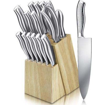 China New Arrival 16 PCS High Quality Disposable Restaurant Cutlery Ultra Sharp Stainless Steel Knife Set With Block for sale