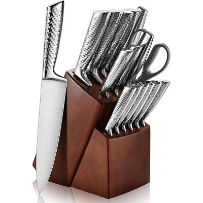 China OEM 16 Pcs Disposable Cavity Handle Stainless Steel Professional Kitchen Knife Set With Block for sale